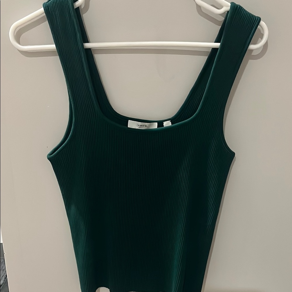 Vince Dark Green Ribbed Tank Top